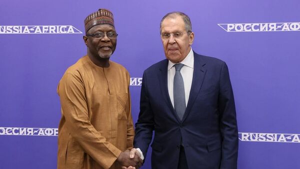 Russian Foreign Minister Sergey Lavrov at a meeting with Nigerien counterpart Bakary Yaou Sangaré on the sidelines of the first ministerial conference of the Russia-Africa Partnership Forum in Russia's Sochi. - Sputnik Africa