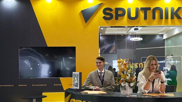 Sputnik news agency. Rossiya Segodnya media gorup stand at the Global Media Congress in Abu Dhabi - Sputnik Africa