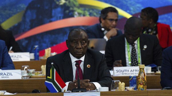 South Africa's President Cyril Ramaphosa and other G20 leaders attend the G20 Summit at the Museum of Modern Art in Rio de Janeiro, Brazil, Monday, Nov. 18, 2024. - Sputnik Africa