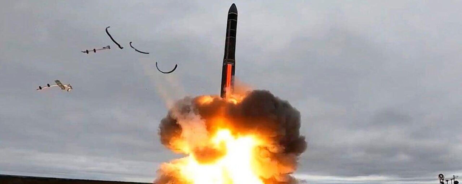 In this file photo taken from a video distributed by Russian Defense Ministry Press Service, on Wednesday, Dec. 9, 2020, a rocket launches from missile system as part of a ground-based intercontinental ballistic missile test launched from the Plesetsk facility in northwestern Russia. - Sputnik Africa, 1920, 22.11.2024