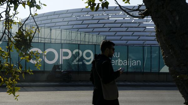 A person walks outside the Baku Olympic Stadium, the venue for the COP29 UN Climate Summit, Sunday, Nov. 10, 2024, in Baku, Azerbaijan. - Sputnik Africa