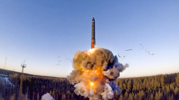 In this file photo taken from a video distributed by Russian Defense Ministry Press Service, on Wednesday, Dec. 9, 2020, a rocket launches from missile system as part of a ground-based intercontinental ballistic missile test launched from the Plesetsk facility in northwestern Russia - Sputnik Africa