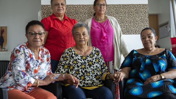 Clockwise from top left, Simone Ngalula, Monique Bitu Bingi, Lea Tavares Mujinga, Noelle Verbeeken and Marie-Jose Loshi, who were kidnapped as children from their Congolese mothers during the colonial period, pose for a group photo in Brussels on Monday, June 29, 2020. - Sputnik Africa