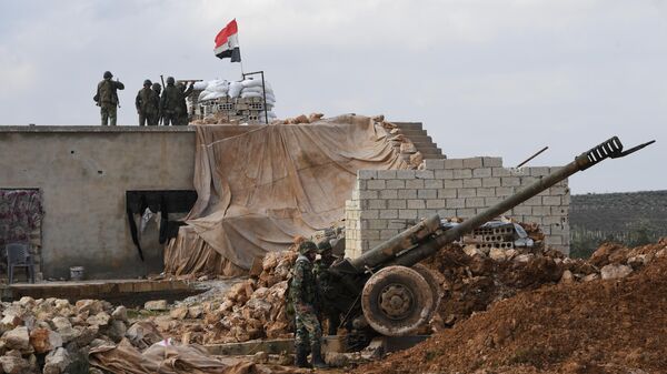 Soldiers of the Syrian guard at a forward position, outside Aleppo, Syria - Sputnik Africa