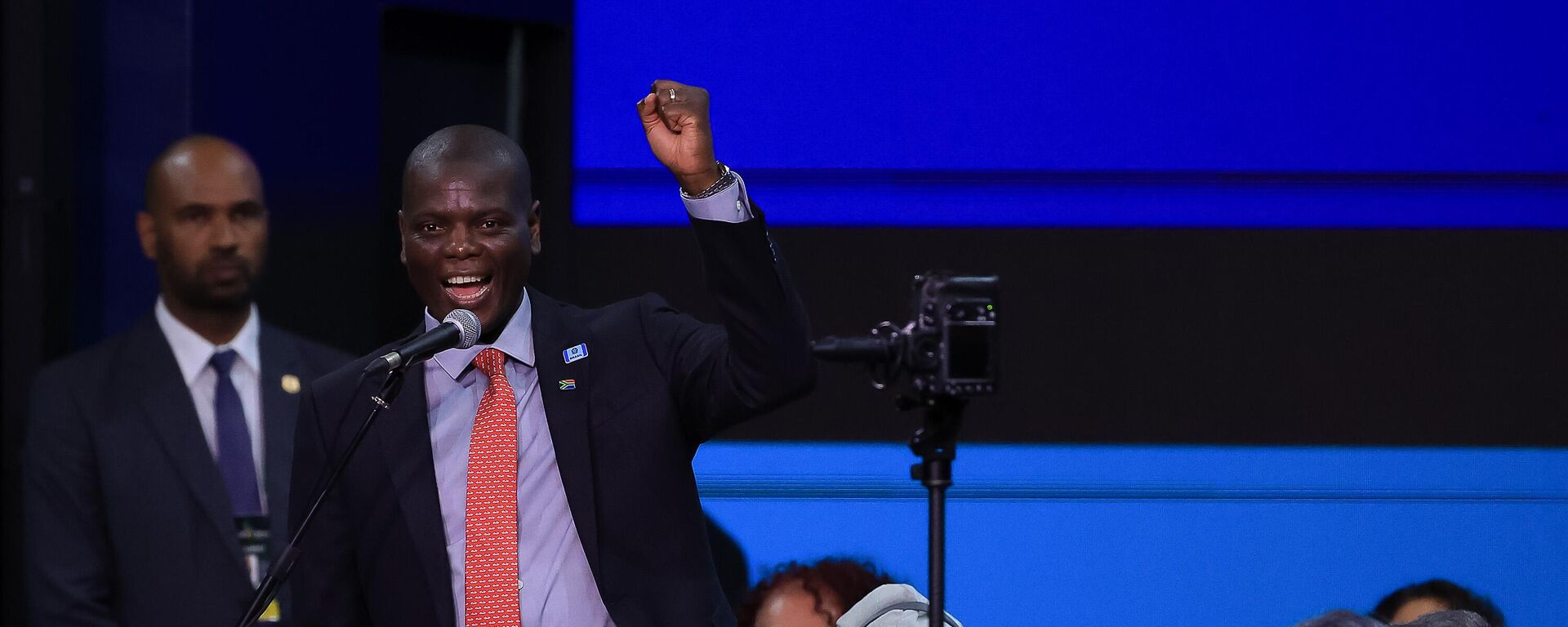 Minister of International Relations and Cooperation of South Africa Ronald Ozzy Lamola speaks during the closing ceremony of the G20 Social Summit at Pier Mauá on November 16, 2024 in Rio de Janeiro, Brazil. - Sputnik Africa, 1920, 09.12.2024