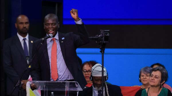 Minister of International Relations and Cooperation of South Africa Ronald Ozzy Lamola speaks during the closing ceremony of the G20 Social Summit at Pier Mauá on November 16, 2024 in Rio de Janeiro, Brazil. - Sputnik Africa