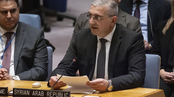 Qusay al-Dahhak, Permanent Representative of Syria to the United Nations, speaks during a Security Council meeting at United Nations headquarters, Tuesday, Nov. 19, 2024. - Sputnik Africa