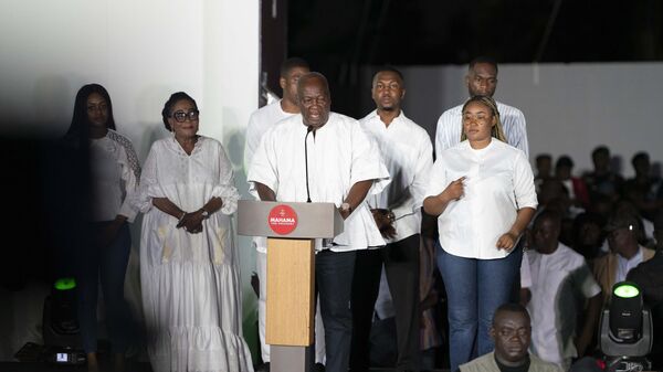 ACCRA, GHANA - DECEMBER 9: John Dramani Mahama, president-elect of the Republic of Ghana, delivers his first speech after being declared the winner of the presidential elections on December 9, 2024 in Accra, Ghana. - Sputnik Africa