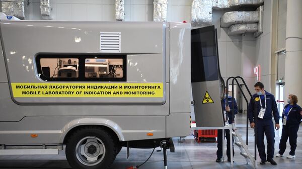 A vehicle of a mobile laboratory for indication and monitoring of especially dangerous infections presented at the International exercises of mobile laboratories of rapid response on the territory of the IEC Kazan Expo. - Sputnik Africa