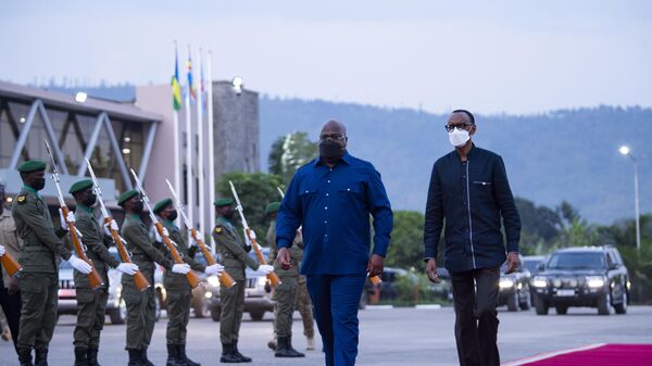 President of Democratic Republic of Congo Felix Tshisekedi is welcomed by President of Rwanda Paul Kagame with an official ceremony in Kigali, Rwanda on June 25, 2021. - Sputnik Africa