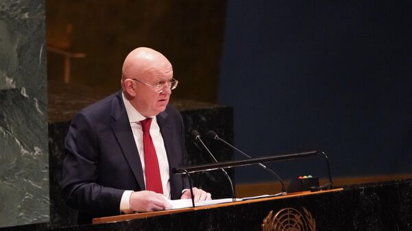 Russia's Permanent Representative to the United Nations Vasily Nebenzya addresses the plenary session of the United Nations General Assembly in New York. - Sputnik Africa