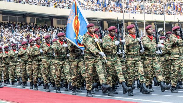 Military parade of the Armed and Security Forces of the DR Congo during the inauguration of President Felix-Antoine Tshisekedi Tshilombo, on January 20, 2024 at the Martyrs stadium in Kinshasa.  - Sputnik Africa