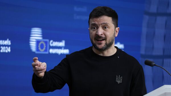 Ukraine's Volodymyr Zelensky addresses a media conference during an EU summit in Brussels, Thursday, Dec. 19, 2024. - Sputnik Africa