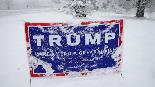 A campaign sign supporting Republican presidential candidate President Donald Trump is stuck in the snow, February 5, 2016 in Londonderry, New Hampshire. - Sputnik Africa