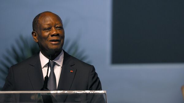 President of the Republic of Cote d'Ivoire Alassane Ouattara speaks on stage during the Economic Development Assembly: Advancing Africa's Future on October 10, 2024 in Abidjan, Ivory Coast.   - Sputnik Africa