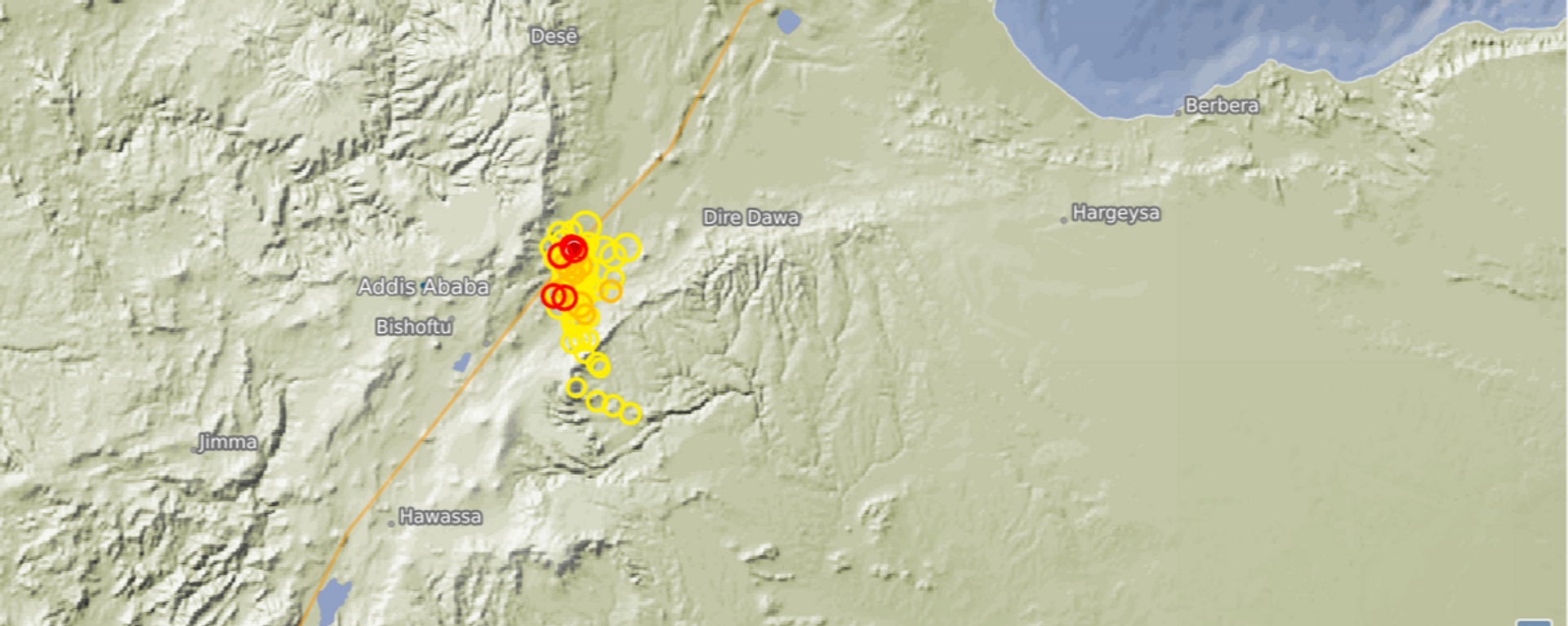 A 5.2 magnitude earthquake occurred in Ethiopia (screenshot from the German Research Centre for Geosciences website). - Sputnik Africa, 1920, 11.01.2025