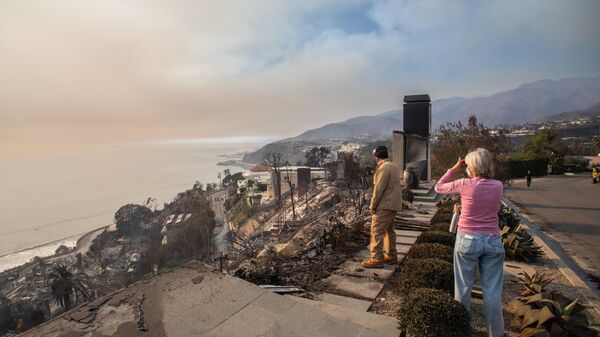 People look at homes burned in the Palisades Fire in Los Angeles, California. - Sputnik Africa