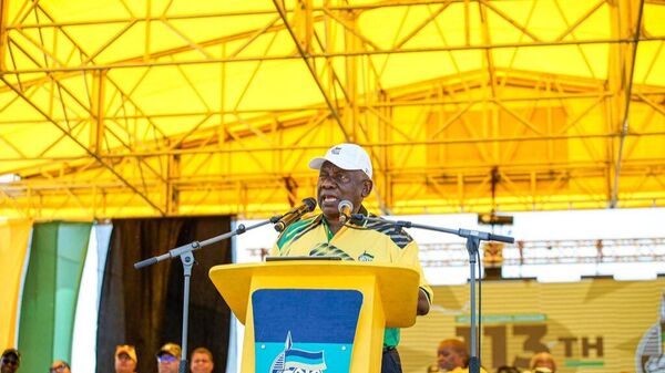 Ramaphosa speaking at the ANC’s 113th anniversary celebrations in Cape Town’s Mandela Park Stadium. - Sputnik Africa