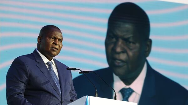 Central African Republic President Faustin Archange Touadera speaks at the For Freedom of Nations forum of supporters of the fight against neocolonialism in Moscow. - Sputnik Africa