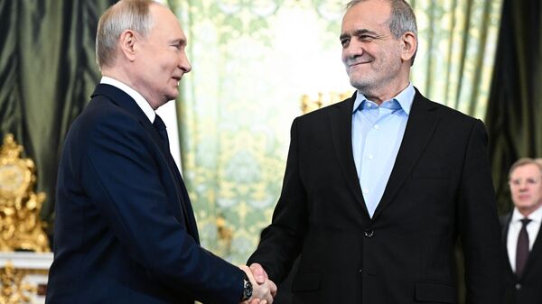 Russian President Vladimir Putin during a meeting with Iranian President Masoud Pezeshkian. - Sputnik Africa