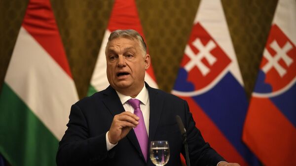 Hungarian Prime Minister Viktor Orban addresses media during his visit to Bratislava, Slovakia, Tuesday, Jan. 21, 2025.  - Sputnik Africa