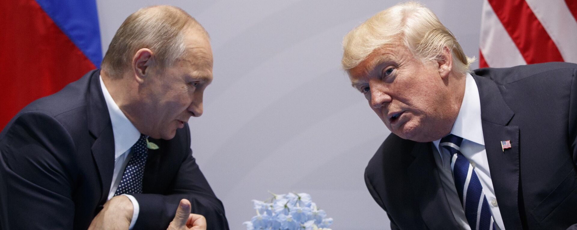 US President Donald Trump meets with Russian President Vladimir Putin at the G-20 Summit in Hamburg, Germany, on July 7, 2017.  - Sputnik Africa, 1920, 19.02.2025