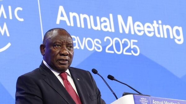 President Cyril Ramaphosa addresses the World Economic Forum in Davos, January 21, 2025 - Sputnik Africa