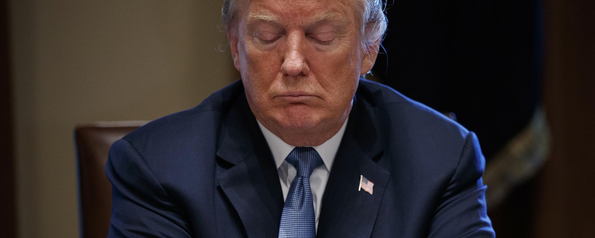 In this June 26, 2018 photo, President Donald Trump listens during a meeting with Republican lawmakers in the Cabinet Room of the White House in Washington - Sputnik Africa, 1920, 24.01.2025