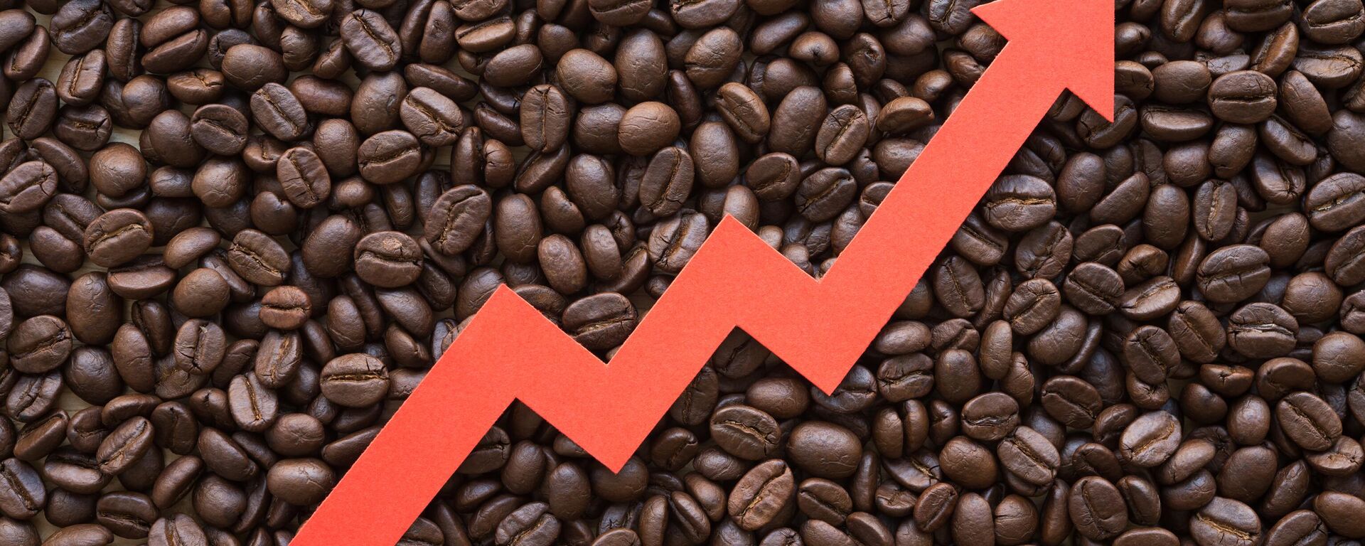 Red arrow chart graph soar rising up on coffee roasted arabica bean background. Coffee bean price hike increase in commodity trading market, inflation crisis, investment concept. - Sputnik Africa, 1920, 27.01.2025