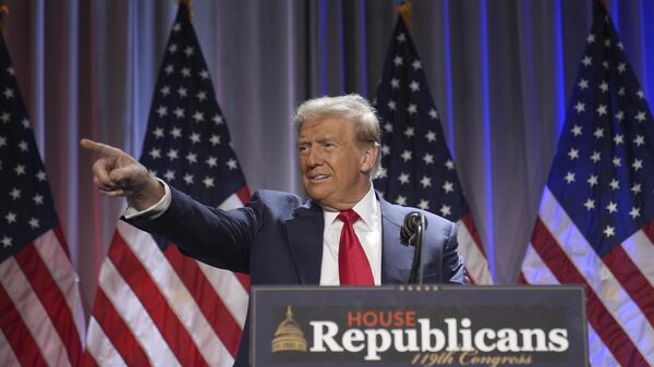 President-elect Donald Trump speaks as he arrives for a meeting with the House GOP conference, Wednesday, Nov. 13, 2024, in Washington.  - Sputnik Africa