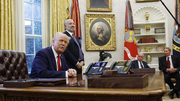 US President Donald Trump speaks to reporters in the Oval Office of the White House on February 03, 2025 in Washington, DC. - Sputnik Africa