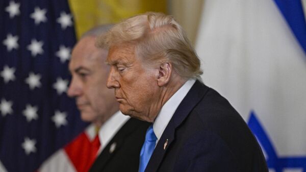 United States President Donald Trump and Israeli Prime Minister Benjamin Netanyahu hold a joint press conference in the East Room at the White House in Washington, DC, United States on February 04, 2025.  - Sputnik Africa