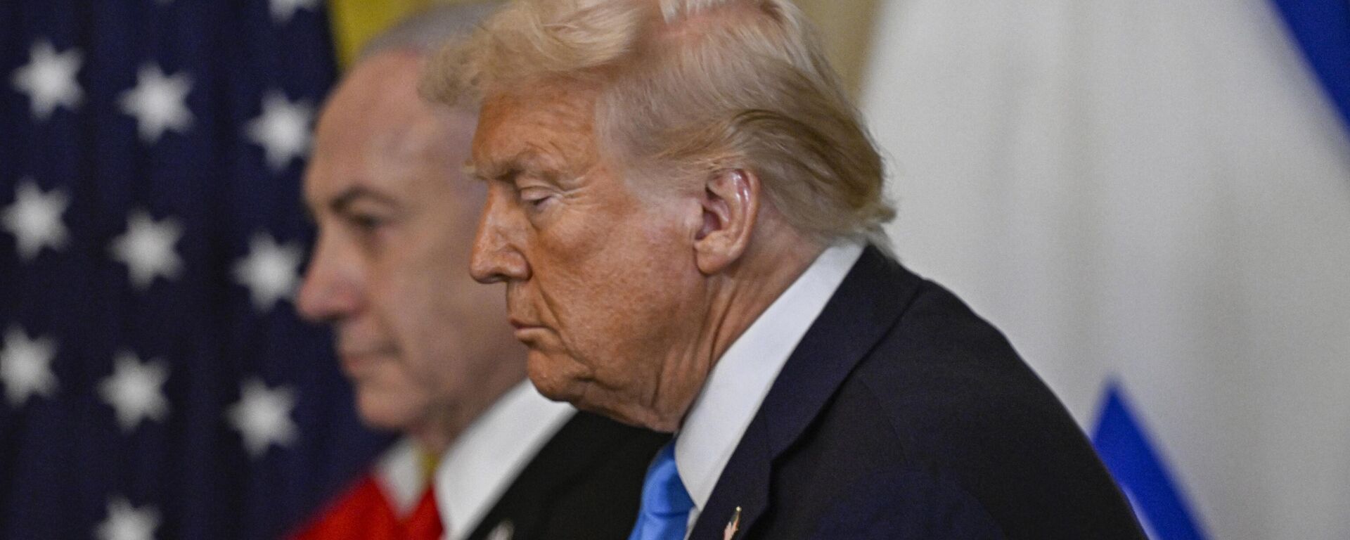 United States President Donald Trump and Israeli Prime Minister Benjamin Netanyahu hold a joint press conference in the East Room at the White House in Washington, DC, United States on February 04, 2025.  - Sputnik Africa, 1920, 05.02.2025