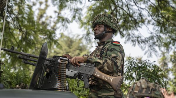 South African soldiers, part of the Southern African Development Community's mission to fight against armed rebel groups in the east of the Democratic Republic of Congo, stand in Goma, on Feb. 20, 2024.  - Sputnik Africa