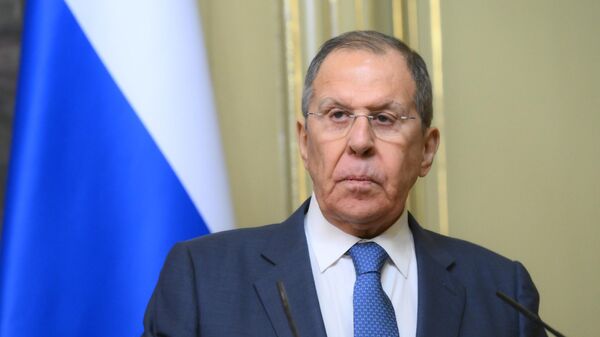 Russian Foreign Minister Sergey Lavrov at a joint press conference with Tajikistan Foreign Minister Sirojiddin Mukhriddin (left) following the meeting in Moscow. - Sputnik Africa