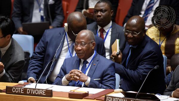 The Security Council welcomes Kacou Houadja Léon Adom, new Permanent Representative of the Republic of Côte d'Ivoire to the United Nations, before the meeting on the situation in the Central African Republic. - Sputnik Africa