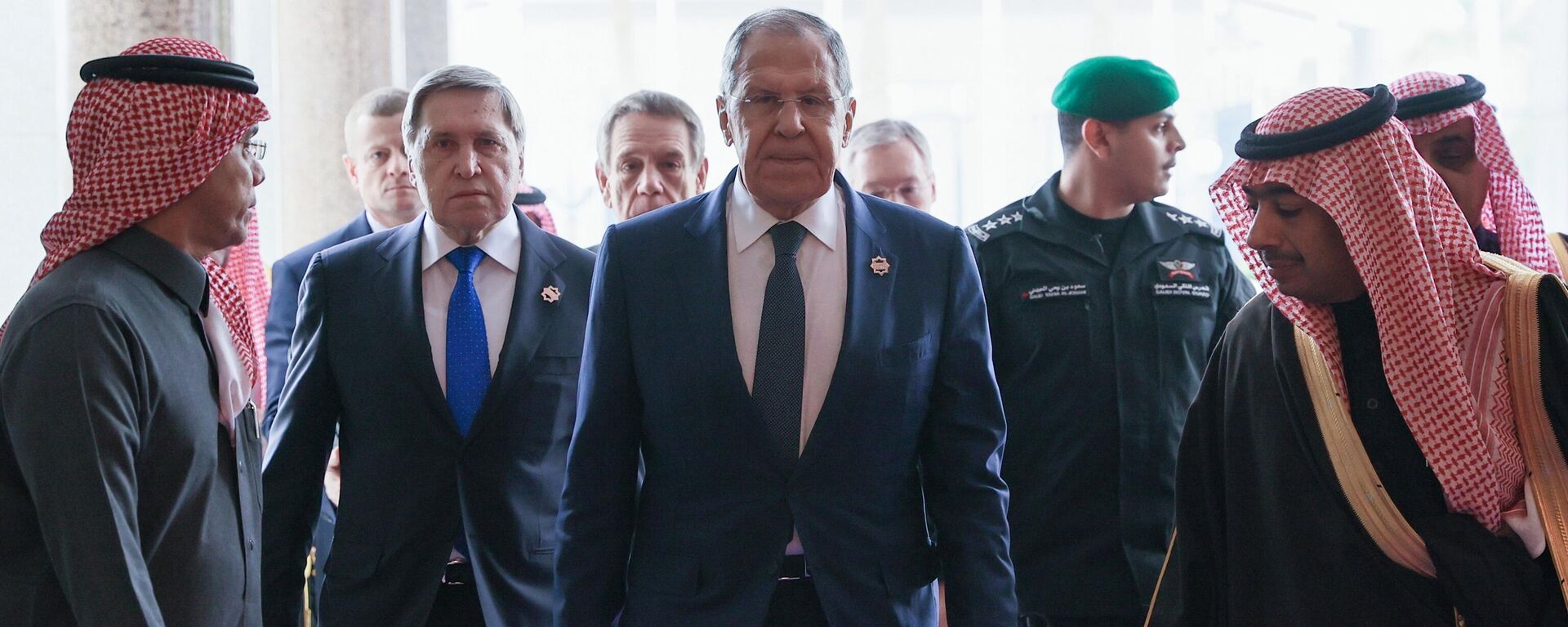 Russian Foreign Minister Sergei Lavrov and presidential aide Yuri Ushakov arrive for talks with their US counterparts in Riyadh, Saudi Arabia aimed at ending the Ukrainian crisis and restoring some semblance of normalcy in Russia-US relations. - Sputnik Africa, 1920, 19.02.2025