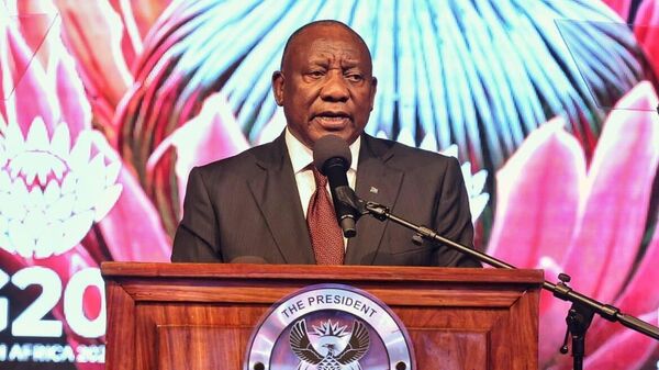 South African President Cyril Ramaphosa delivering opening address to the G20 Foreign Ministers Meeting in Johannesburg, February 20, 2025. - Sputnik Africa