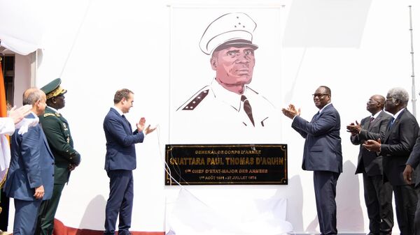 The ceremony to hand over the French 43rd Marine Infantry Battalion camp in Port-Bouet to the Armed Forces of Cote d'Ivoire, and its christening in the name of Lieutenant General Ouattara Thomas d'Aquin. February 20, 2025. - Sputnik Africa