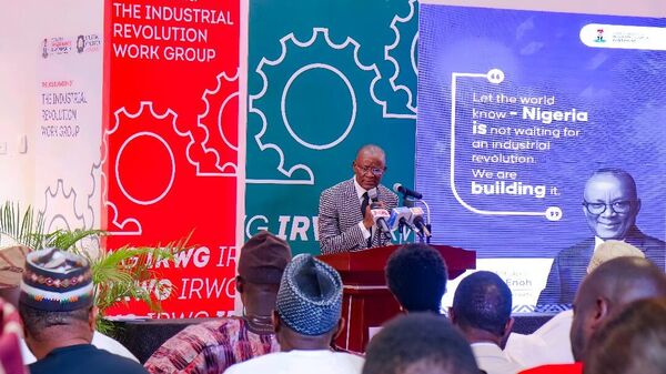 Nigeria's Minister of State for Industry John Owan Enoh speaking at the inauguration of the Industrial Revolution Work Group (IRWG) in Niregian capital Abuja. February 20, 2025. - Sputnik Africa