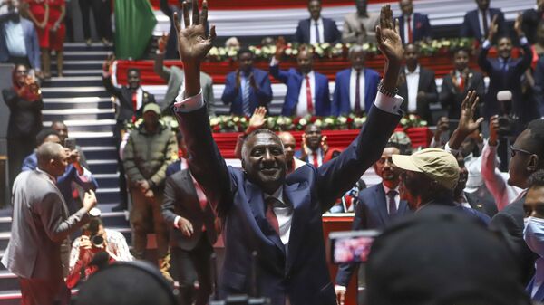 Rapid Support Forces (RSF) deputy commander Abdul Rahim Dagalo, gestures as he arrives for a planned signing ceremony of the Sudan Founding Charter aimed at establishing a unity government involving leaders of political forces, armed groups, and the Rapid Support Forces (RSF) at the Kenyatta International Convention Centre (KICC) in Nairobi, Tuesday, Feb. 18, 2025.  - Sputnik Africa