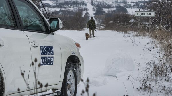 OSCE members nearby the Troitskoye village frontline in the Luhansk People's Republic, February 2017. - Sputnik Africa