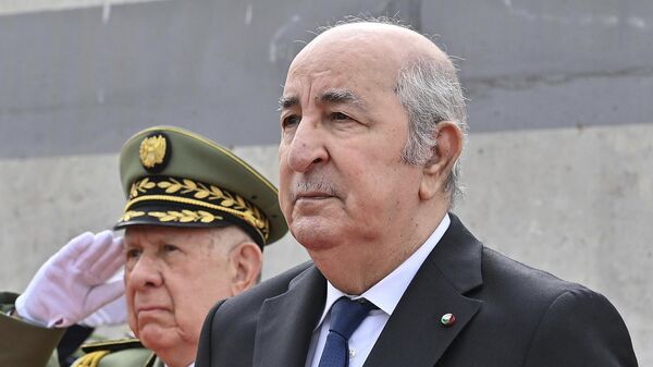 Algerian president Abdelmadjid Tebboune and army general Said Chanegriha attend the opening of a seawater desalination plant, in Tipasa, Algeria, Saturday, Feb. 22, 2025. (AP Photo) - Sputnik Afrique