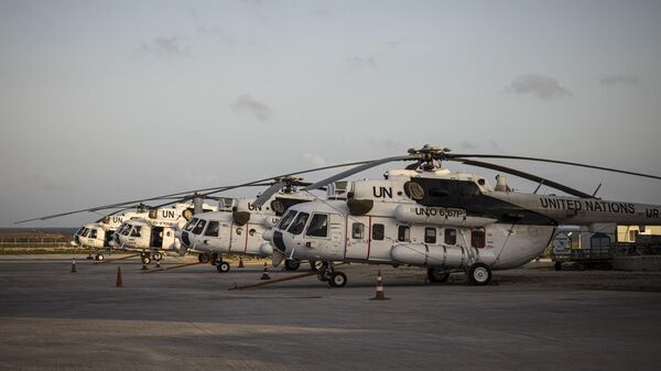 United Nations helicopters are berthed at Aden Adde International Airport on September 3, 2022 in Mogadishu, Somalia. - Sputnik Africa