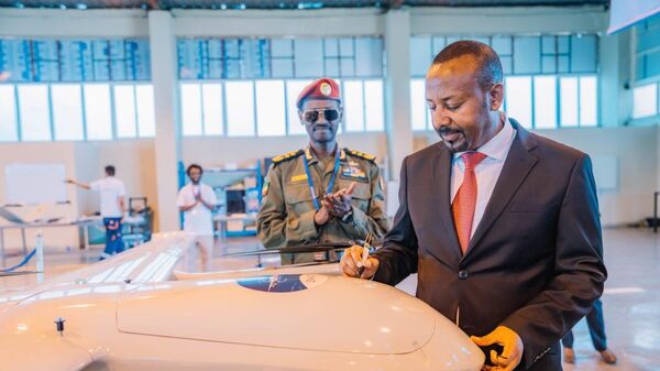 Ethiopia's Prime Minister Abiy Ahmed inaugurates Sky Win Aeronautics Industries, a company that manufactures unmanned aerial vehicles for both civilian and military use. March 8, 2025. - Sputnik Africa