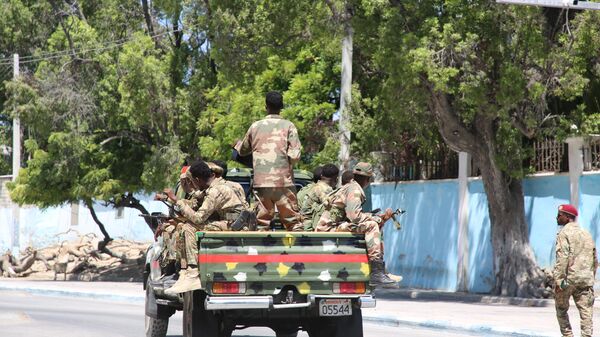 Security forces are dispatched to the scene after a bomb and armed attack on a hotel which is close to the Presidential Palace, organized by al-Shabaab terrorist group in Mogadishu, Somalia on March 15, 2024.  - Sputnik Africa