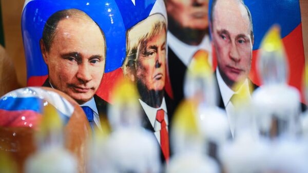 Matryoshka dolls with images of Vladimir Putin and Donald Trump in a souvenir shop in Moscow. - Sputnik Africa