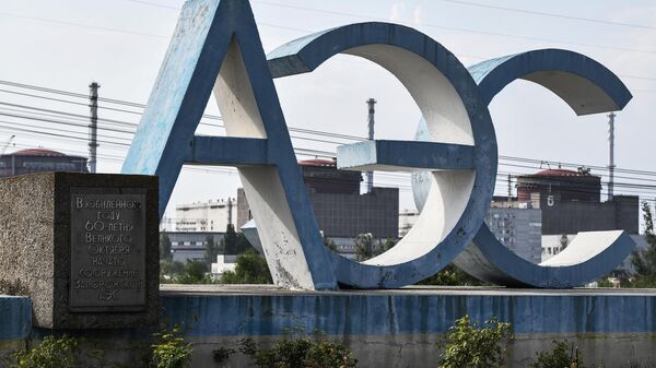 Stele of the Zaporozhye Nuclear Power Plant in Energodar. - Sputnik Africa