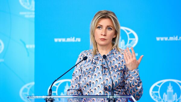 In this handout photo released by the Russian Foreign Ministry, Russian Foreign Ministry’s spokeswoman Maria Zakharova attends her weekly briefing in Moscow, Russia - Sputnik Africa