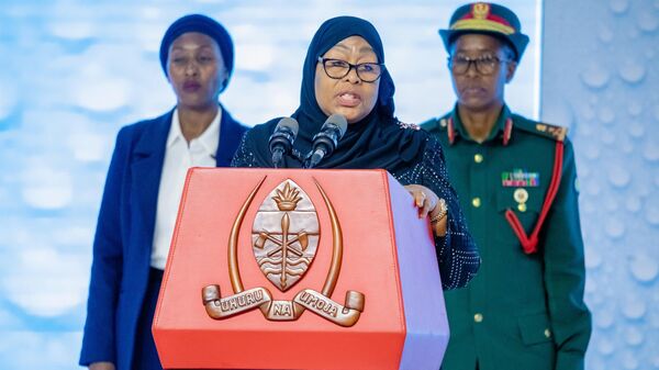 Tanzanian President Samia Suluhu Hassan speaks at the Water Week summit in Dar es Salaam on March 22, 2025. - Sputnik Africa